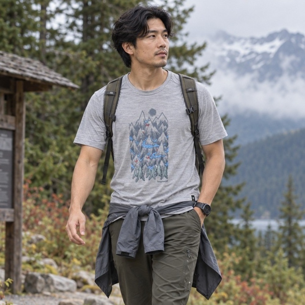 Smartwool Mens Merino Sport 150 Mountain Graphic T-Shirt Gray Size M Tee